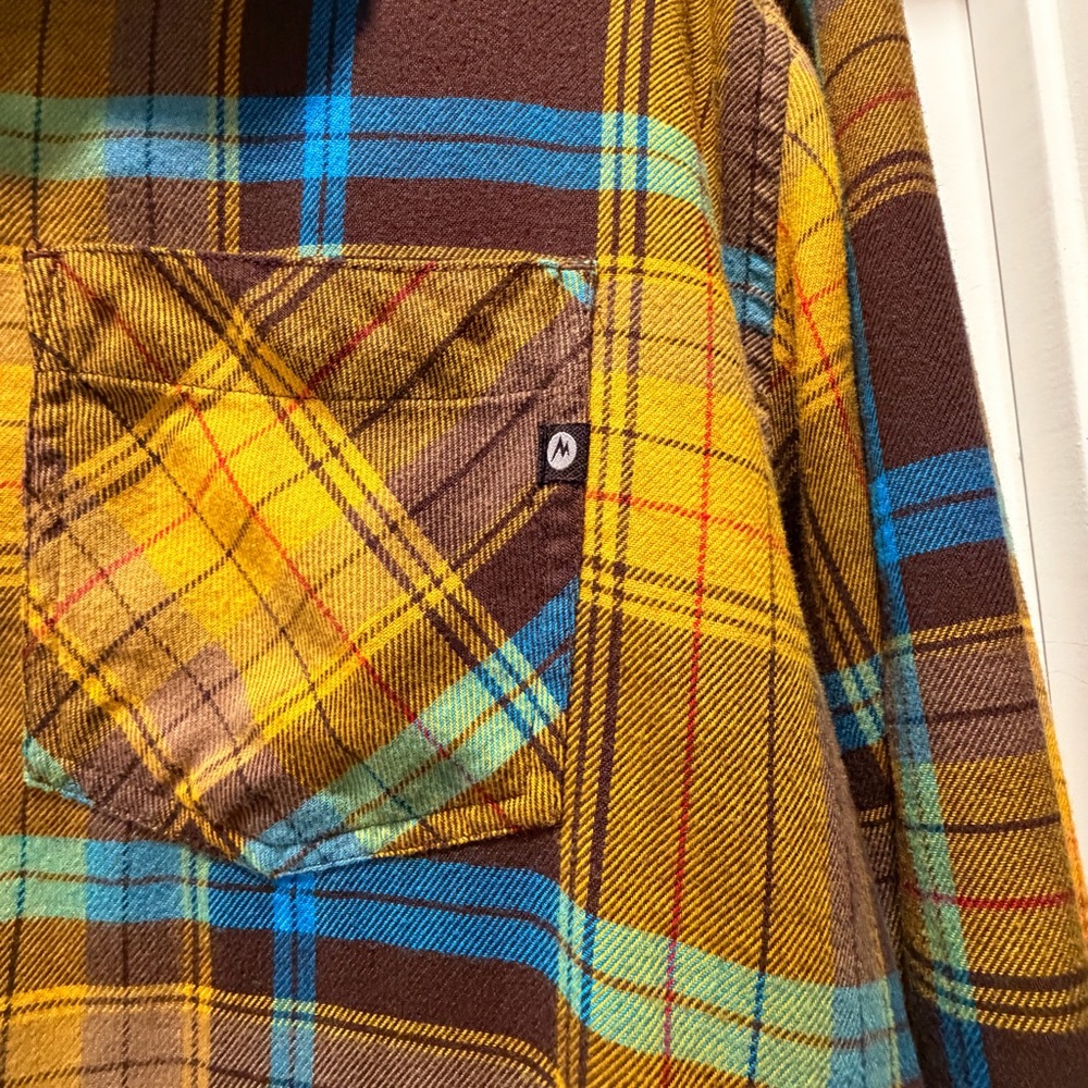 Men's Marmot Yellow and Blue Plaid Shirt - Picture 5 of 11